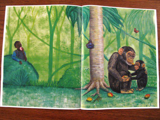 Sanaga-Yong children's chimp book picture of wild chimps